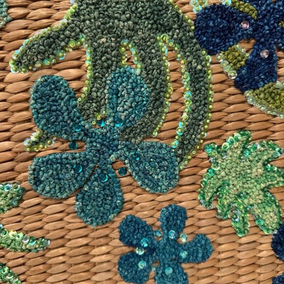 NWOT Chiktok by Nada Sawaya Hand Beaded Natural Straw Tote - Picture 3 of 8